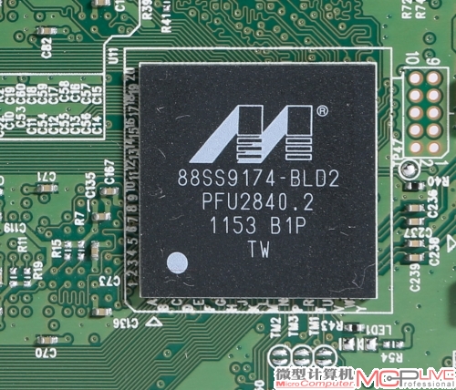 Marvell 88SS9174是固态硬盘中常用的一款SATA 6Gb/s主控芯片，而这款BLD2版本的Marvell 88SS9174尽管仍采用8通道设计，但在传输速度、IOPS性能指标上却较早期产品有所提升，并具备使用25nm MLC NAND闪存颗粒的能力。PX-256M3P的标称随机4KB读写IOPS分别达到75000 IOPS与68000 IOPS，大幅领先于读写IOPS分别为56000 IOPS、30000 IOPS，采用Marvell 88SS9174-BKK2主控的浦科特M3系列。