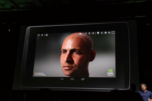NVIDIA在发布会上用搭载了Tegra K1的平板演示了著名的DirectX 11时代的人头DEMO，震惊全场。